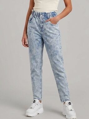 ✨ VINTAGE VIBES ✨ Indigo Rein Acid Wash Paperbag Mom Jeans